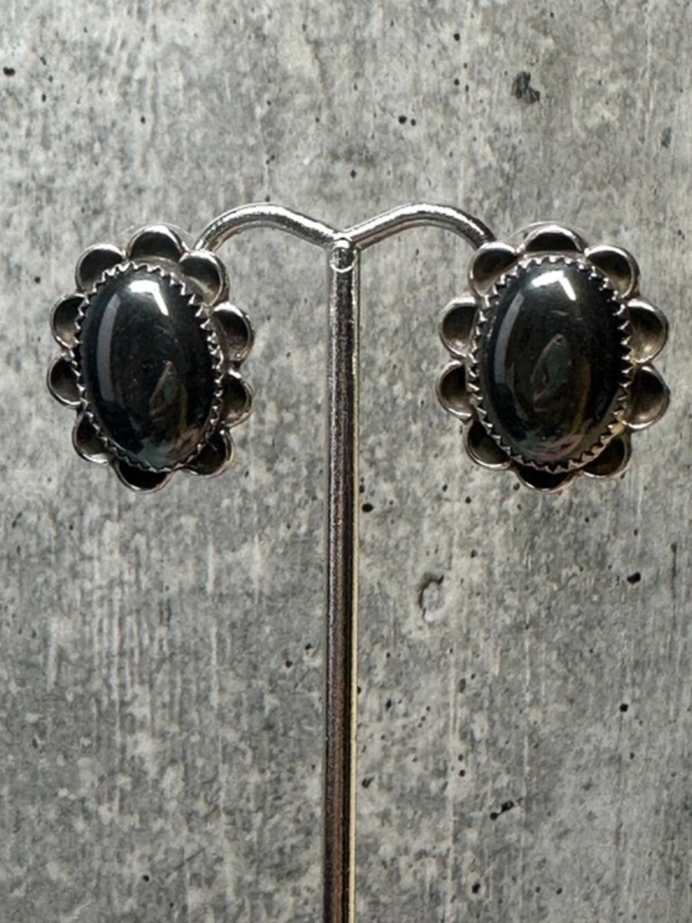 Hematite set in sterling silver oval earrings for pierced ears